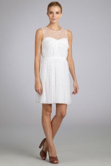 Cynthia Steffe White Dotted Mesh Bethany Pleated Dress - Lyst