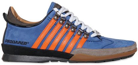 Dsquared2 Contrasting Stripes Suede Sneakers in Blue for Men - Lyst