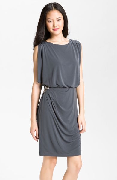 Eliza J Draped Blouson Jersey Dress in Gray (charcoal) - Lyst