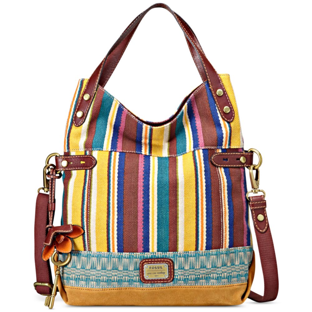 Fossil Tessa Foldover Fabric Tote in Multicolor (stripe) Lyst