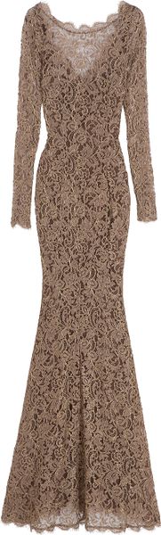 Temperley London Long Sleeved Lace Gown in Brown (gold) - Lyst