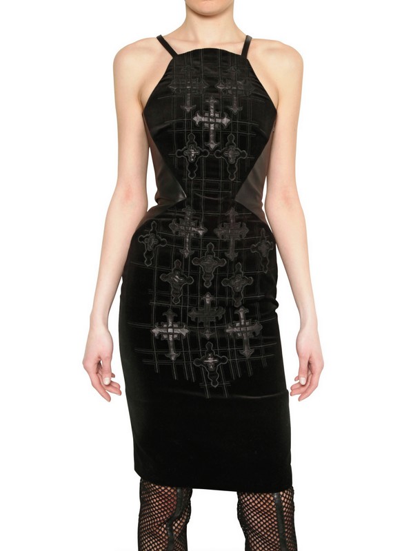 Versace Leather On Velvet Dress in Black Lyst