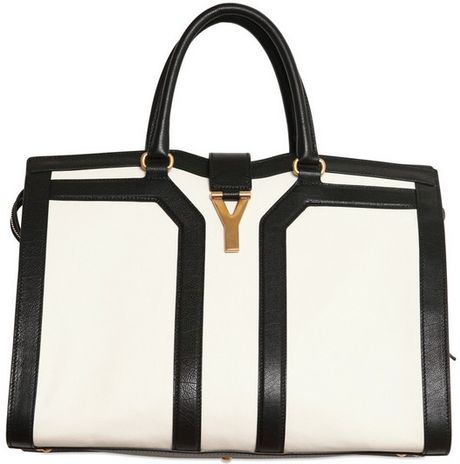 Yves Saint Laurent Medium Cabas Chyc Leather Top Handle in Beige (white) - Lyst