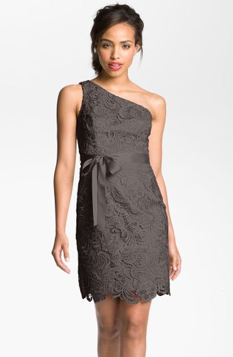 Adrianna Papell Lace One Shoulder Sheath Dress - Lyst