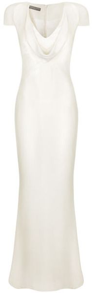 Alexander McQueen Ivory Cowl Neck Crepe Floorlength Dress - Lyst
