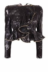 Alexander McQueen Laser Cut Patent Leather On Lace Wave Ruffle Jacket