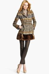 Blumarine Tweed Coat with Removable Faux Fur Hem