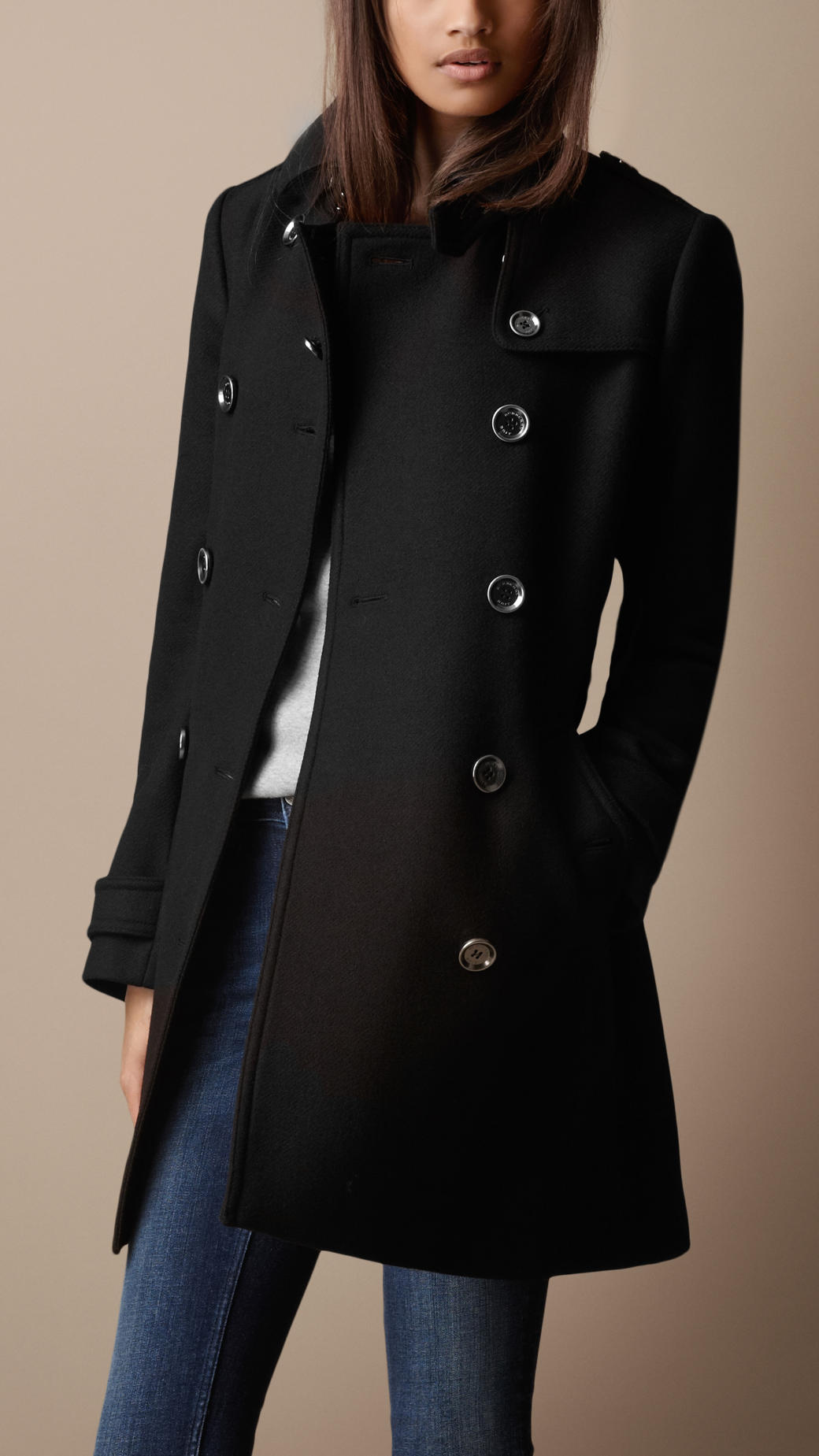 Burberry Brit Midlength Wool Twill Trench Coat in Black Lyst