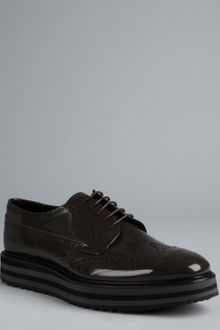 Prada Black Patent Leather Platform Wingtip Oxfords - Lyst