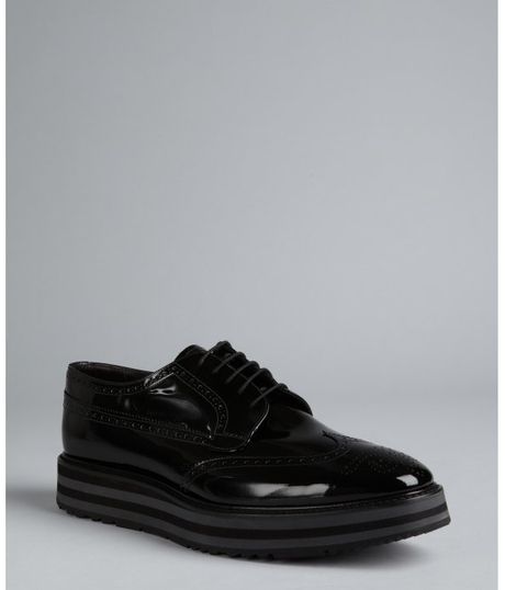 Prada Fumo Patent Leather Platform Wingtip Oxfords in Black for Men (smoke) - Lyst