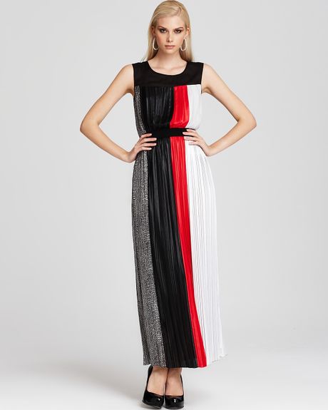 Bcbgmaxazria Color Block Gown Pleated in Black (black combo) - Lyst