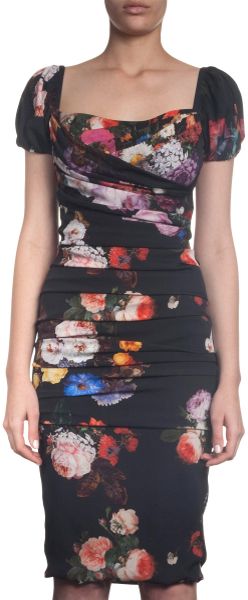 Dolce & Gabbana Flower Print Cap Sleeve Dress in Black (floral) - Lyst
