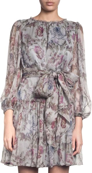 Dolce & Gabbana Tapestry Print Waist Tie Dress in Gray (grey) - Lyst