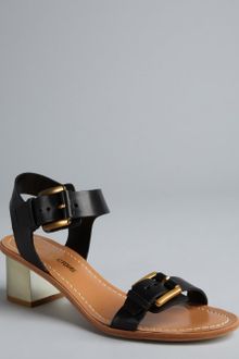 Pour La Victoire Black Leather Stacked Heel Ilissa Buckle Sandals - Lyst