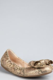 Prada Prada Sport Gold Snake Embossed Leather Bow Accent Ballet Flats - Lyst