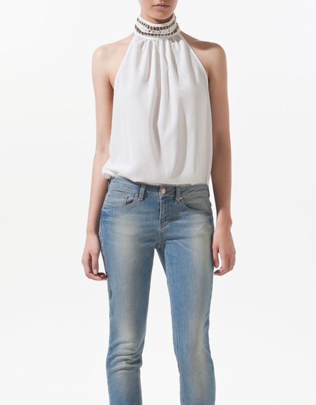 Zara Top with Braided Collar in White
