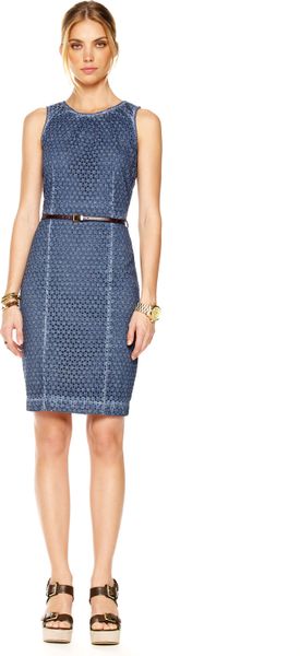 Michael By Michael Kors Pleated Eyelet Dress in Blue (washed indigo) - Lyst