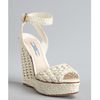 Prada Ivory Woven Leather Peep Toe Wedge Sandals in White (ivory) - Lyst