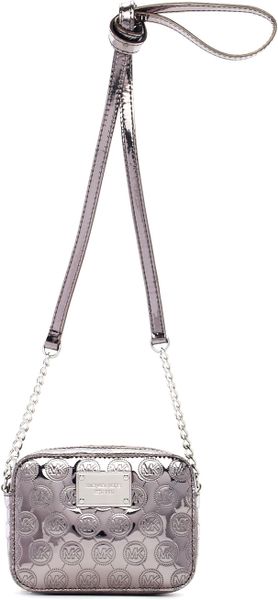 Michael Michael Kors Jet Set Metallic Crossbody Bag in Silver (nickel) | Lyst