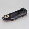Tory Burch Reva Tumbled Patent Ballerina Flat Navy in Black (tory navy gold) - Lyst