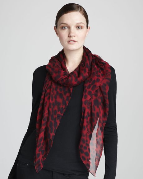 Alexander Mcqueen Leopardprint Skull Scarf Red in Red (one size) - Lyst