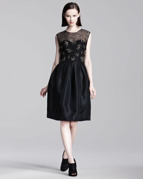 Lela Rose Lacetop Dress in Black - Lyst