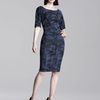 Lela Rose Weathered Print Stretch Dress in Blue (midnight) - Lyst