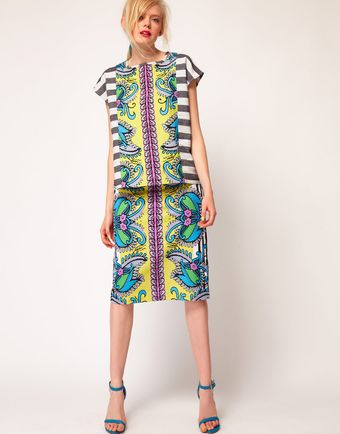 Asos Midi Skirt in Tropical Kanga Print - Lyst