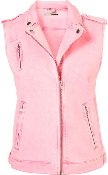 Topshop Oversized Sleeveless Biker Jacket in Pink (fluro pink) - Lyst