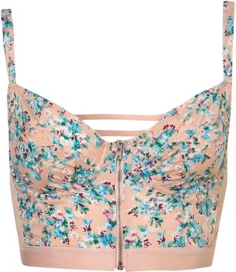 Topshop Floral Zip Front Bralet - Lyst