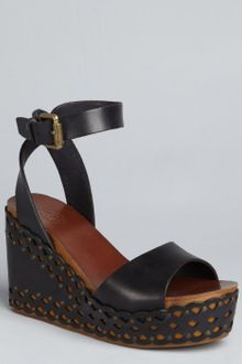 Ash Black Leather Vanina Wedge Sandals - Lyst