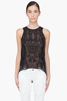 Helmut Lang Leather Trimmed Spider Tank Top - Lyst