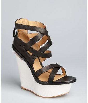 L.a.m.b. Black Leather Midori Wedge Sandals - Lyst