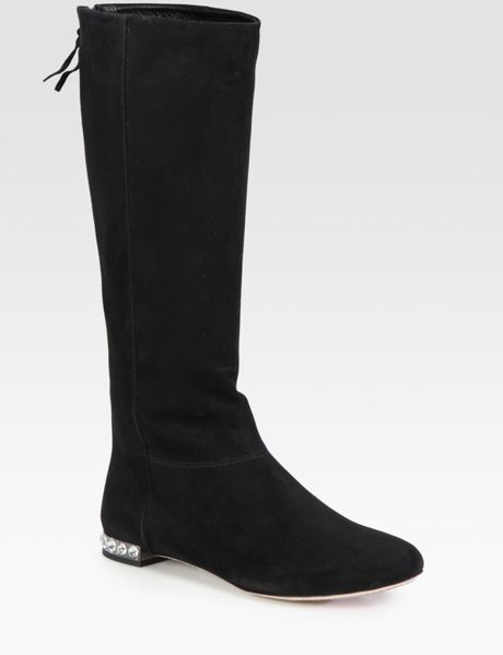 Miu Miu Suede Jewel Boots in Black - Lyst