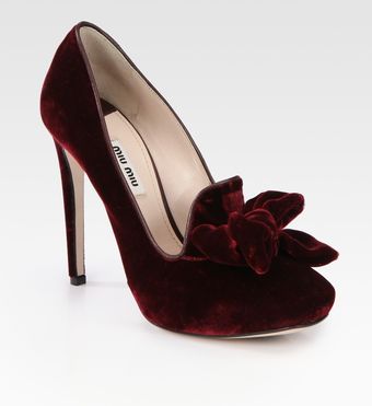 Miu Miu Velvet Bow Platform Pumps - Lyst