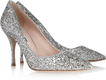 Miu Miu Pointed Glitterfinish Leather Pumps - Lyst