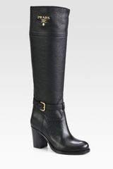 Prada Leather Buckle Knee-High Boots