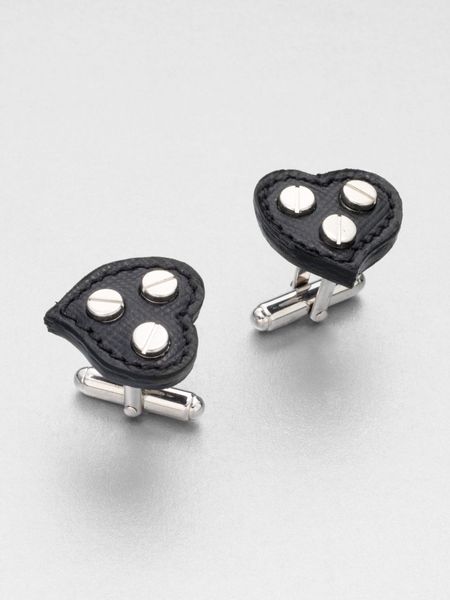 Prada Saffiano Heart Cuff Links in Black for Men - Lyst