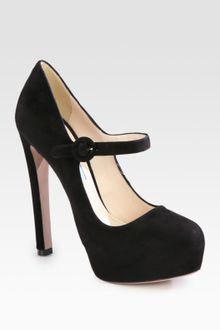 Prada Suede Mary Jane Platform Pumps - Lyst