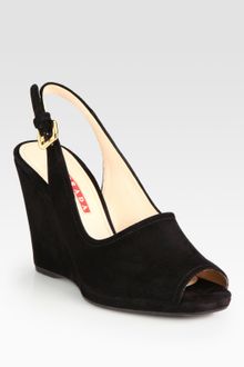 Prada Suede Slingback Platform Wedge Sandals - Lyst