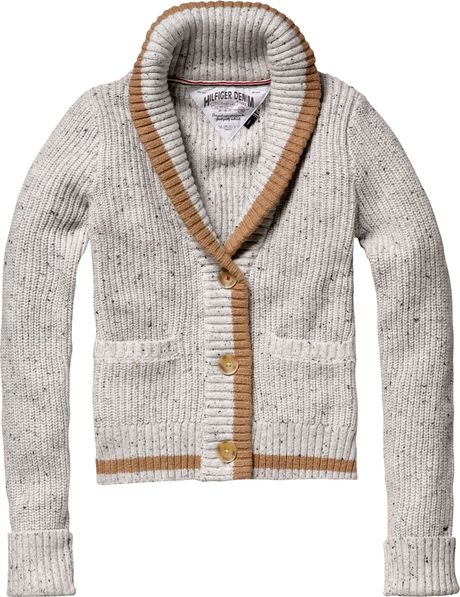 Tommy Hilfiger Idda Long Sleeved Cardigan in Gray (tan) - Lyst