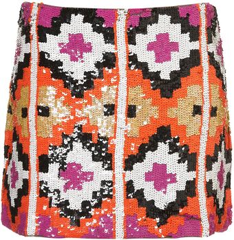 Topshop Premium Aztec Sequin Skirt - Lyst