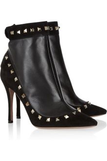 Valentino Studded Suede and Leather Ankle Boots - Lyst