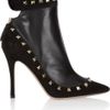 Valentino Studded Suede and Leather Ankle Boots in Black - Lyst
