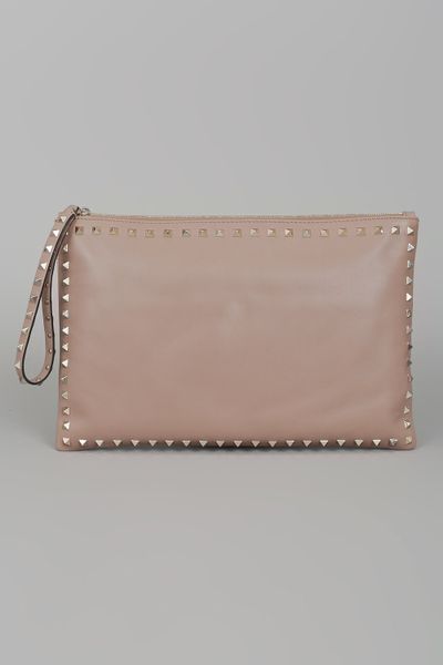 Valentino Rock Star Studded Clutch  in Beige - Lyst