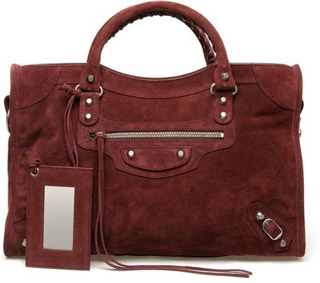 Balenciaga Classic City Suede Bag in Brown (burgundy) - Lyst