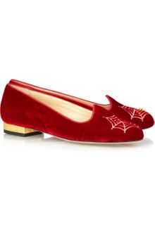 Charlotte Olympia Charlottes Web Embroidered Velvet Flats - Lyst