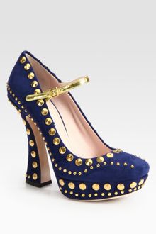 Miu Miu Studded Suede Mary Jane Platform Pumps - Lyst
