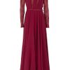 Elie Saab Lace Insert Long Sleeved Gown in Red (gold) - Lyst