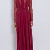 Elie Saab Lace Insert Long Sleeved Gown in Red (gold) - Lyst